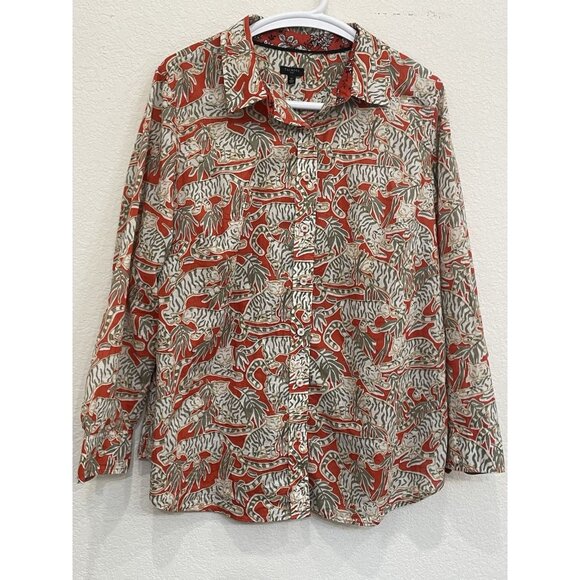 Talbot's Shirt Womens 1X Tiger Print Button Down Long Sleeve Animal Pattern Top - Picture 1 of 9